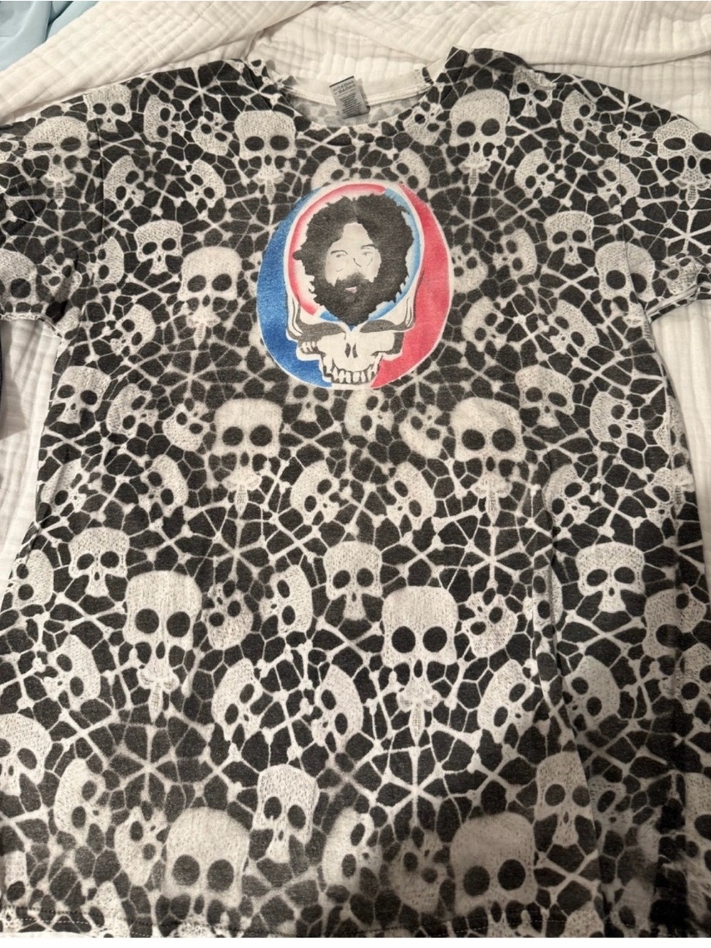 Black&White Skull Graphic hand painted T with Jerry Garcia “Steal Your Face”